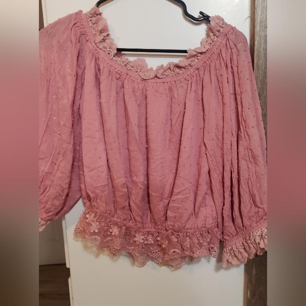 Blue Ivy Valentine Pink Flower Lace  Blouse ,cottagecore,longsleeve